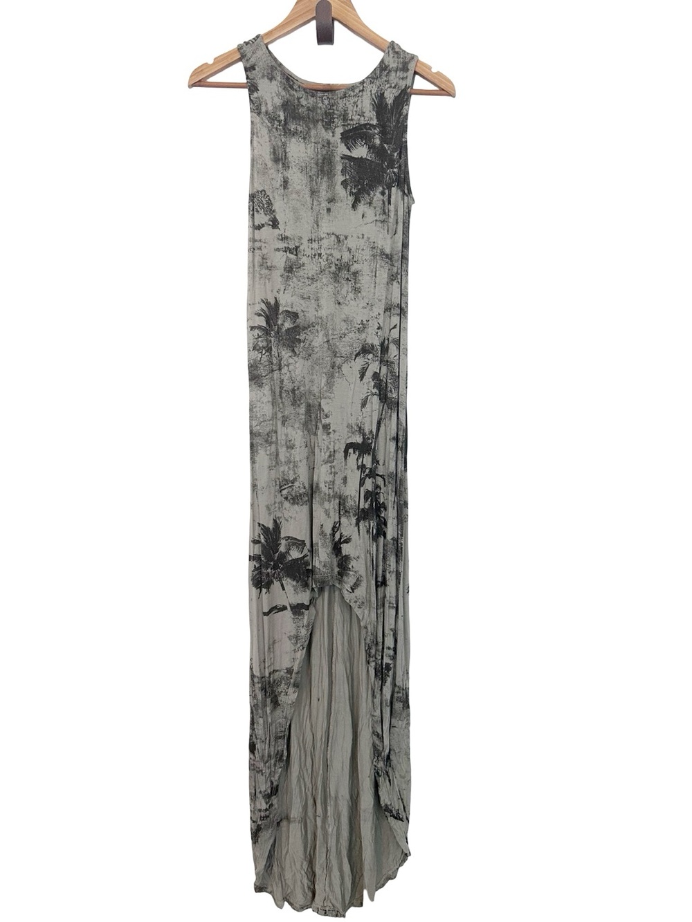 Religion Darkness High Low Palm Print Viscose Sleeveless Dress Grey Mist S NWT